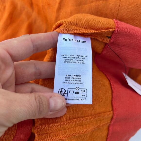 New Reformation Sara Linen Midi Dress Orange Nectarine Pink Sundress 2 Mod - Picture 12 of 13